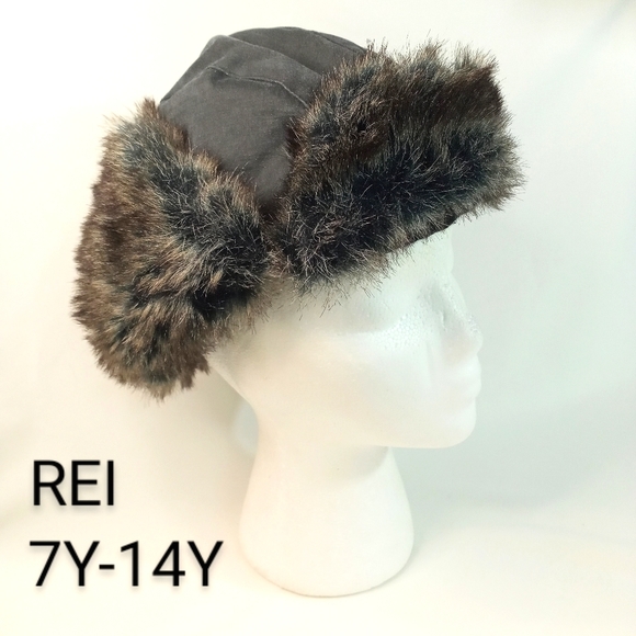 REI Child's Cotton Faux Fur Ear Flap Hat  7-14Y - Picture 3 of 10